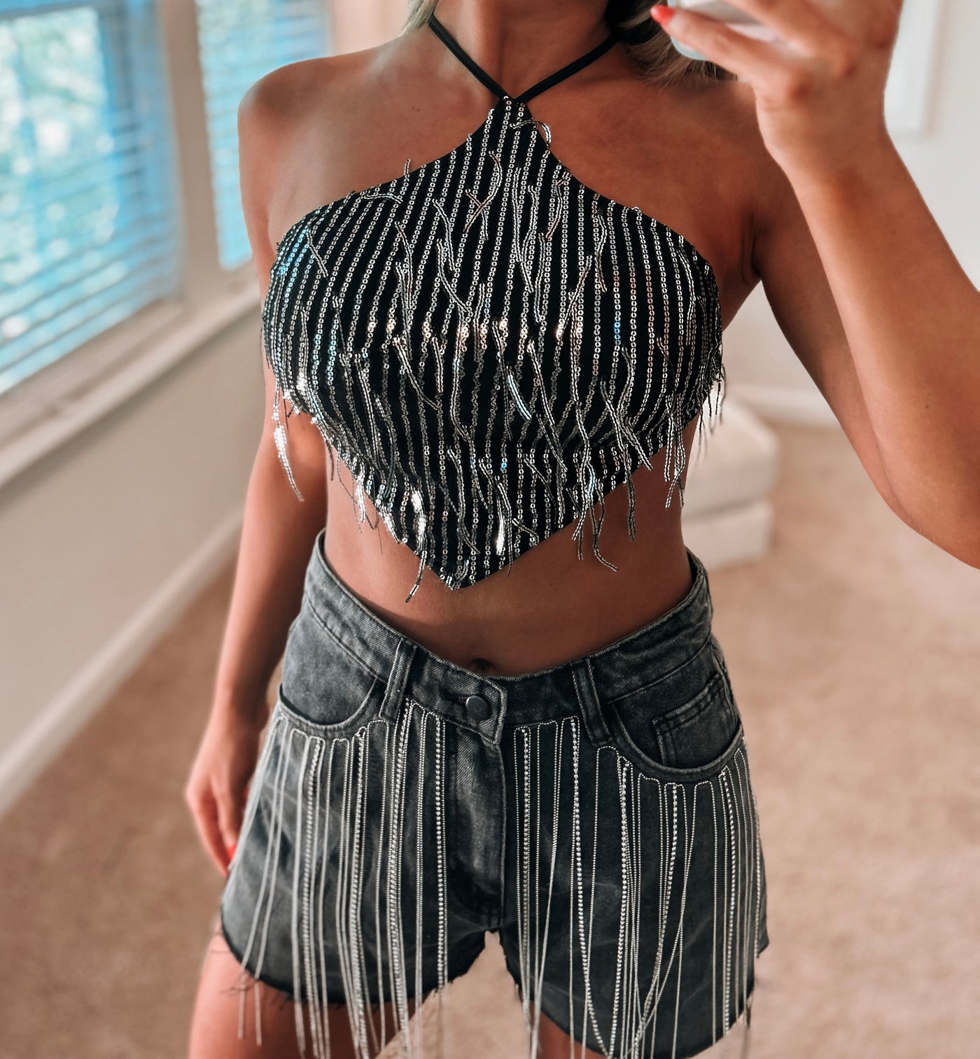 Genie Sequin Fringe Top