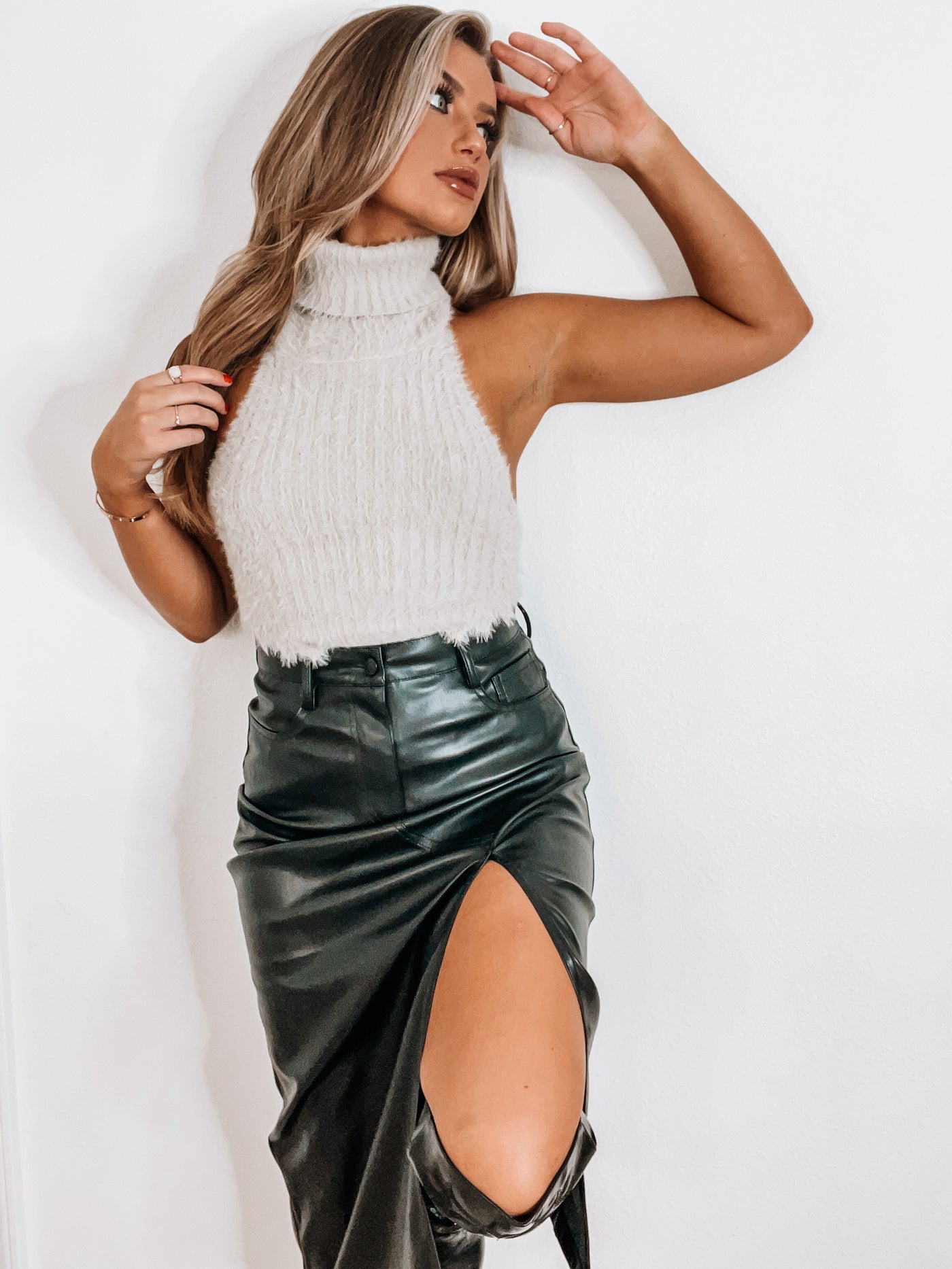 Jayde Leather Split Skirt